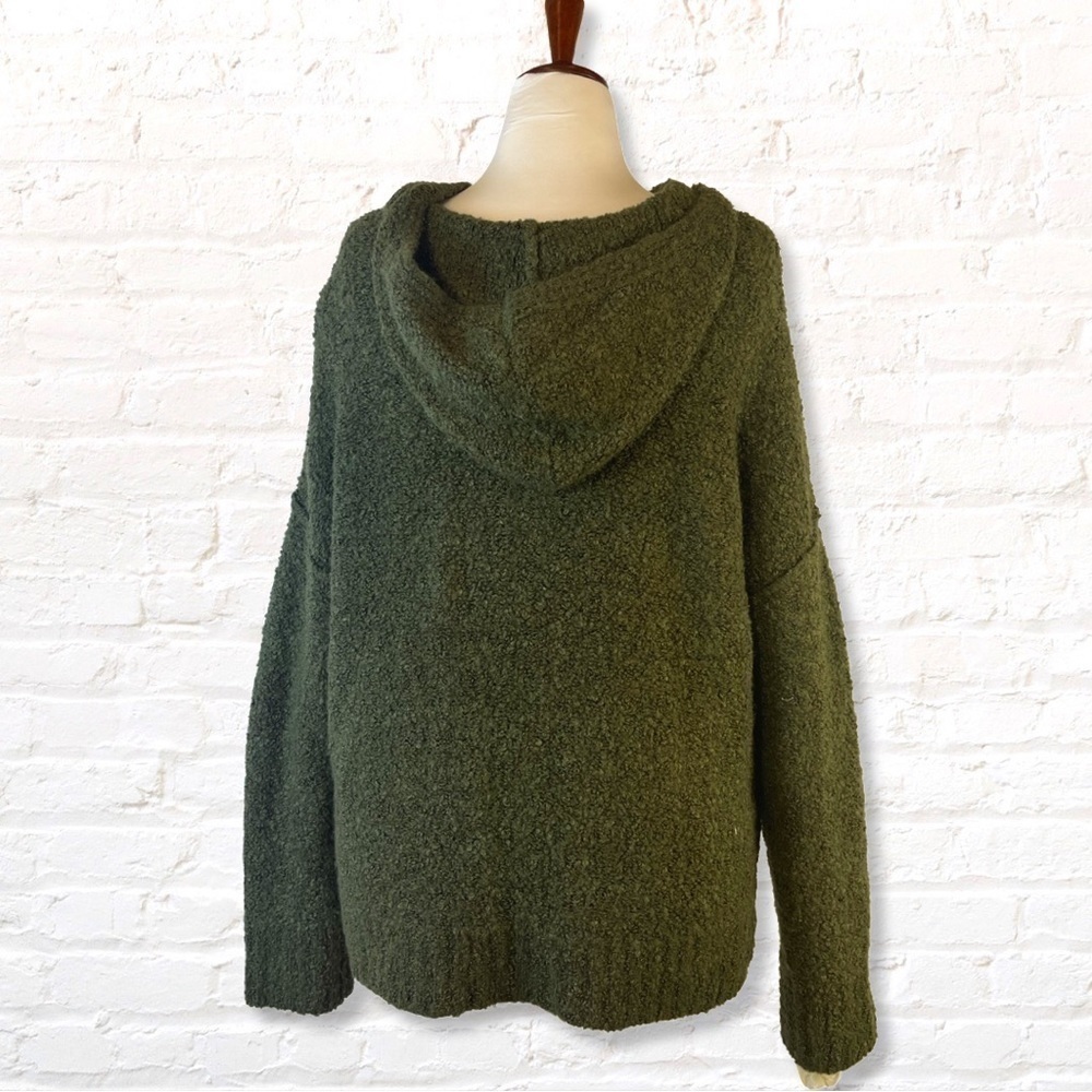 A New Day Womens Hooded Sweater Size Large Green Boucle Yarn Wool Pullover - Picture 4 of 14